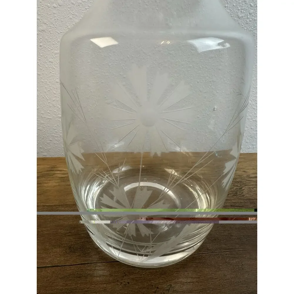 Vintage Pressed Glass Decanter w/ Etched Flowers Shabby Chic Bareware